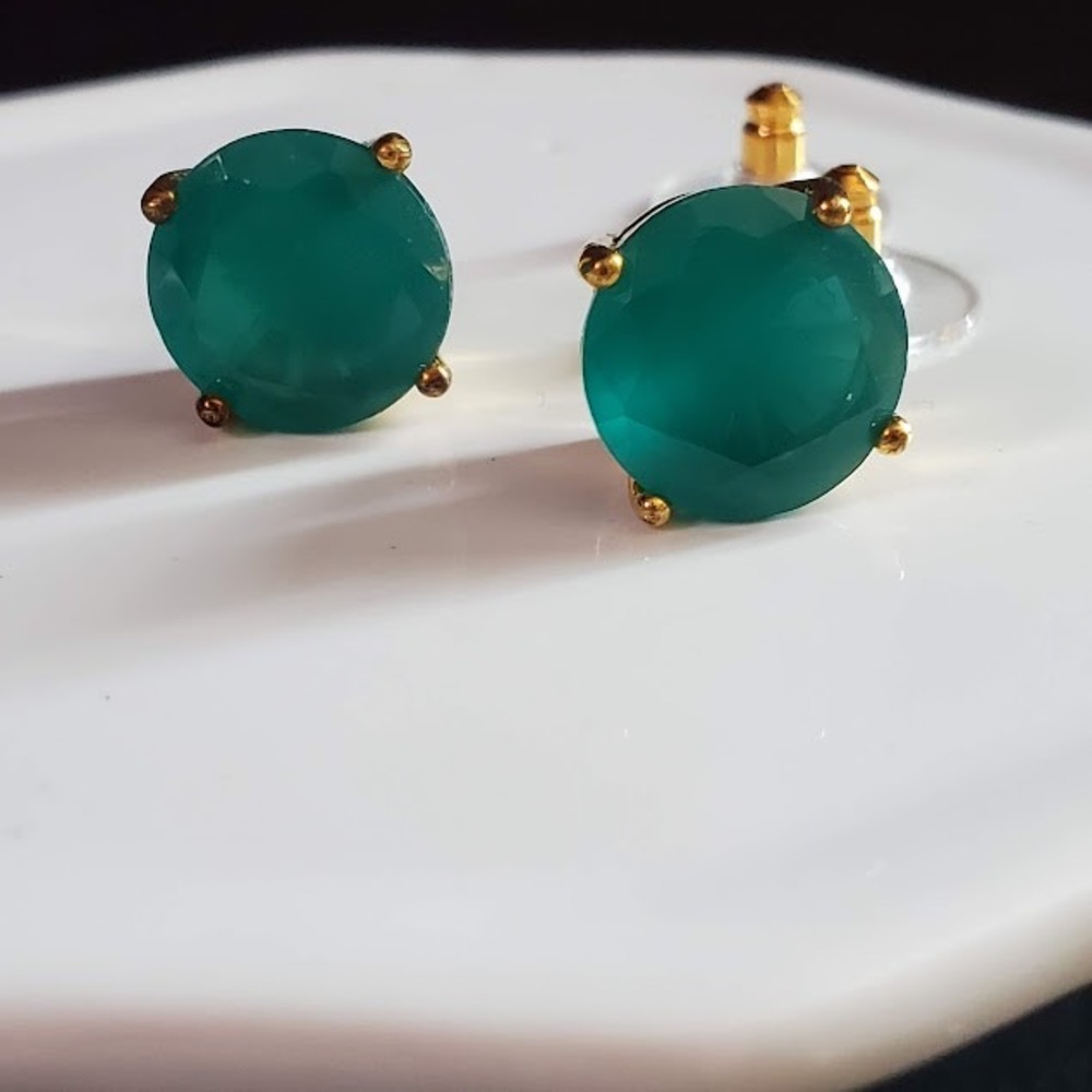 Kate Spade New York Emerald Green Faceted Crystal Gold Tone Round Stud Earrings